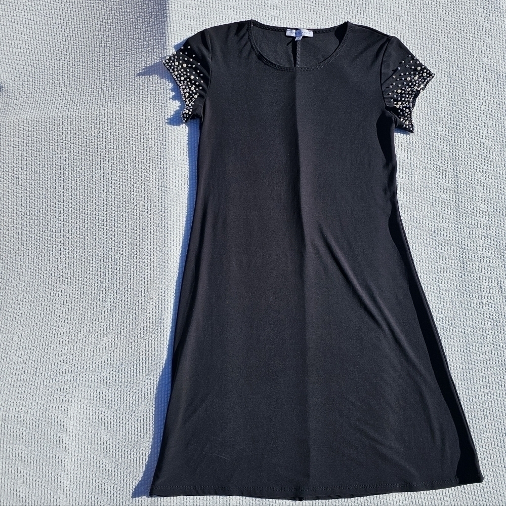 Annalee + Hope black dress with pearl and rhinestone accents size small